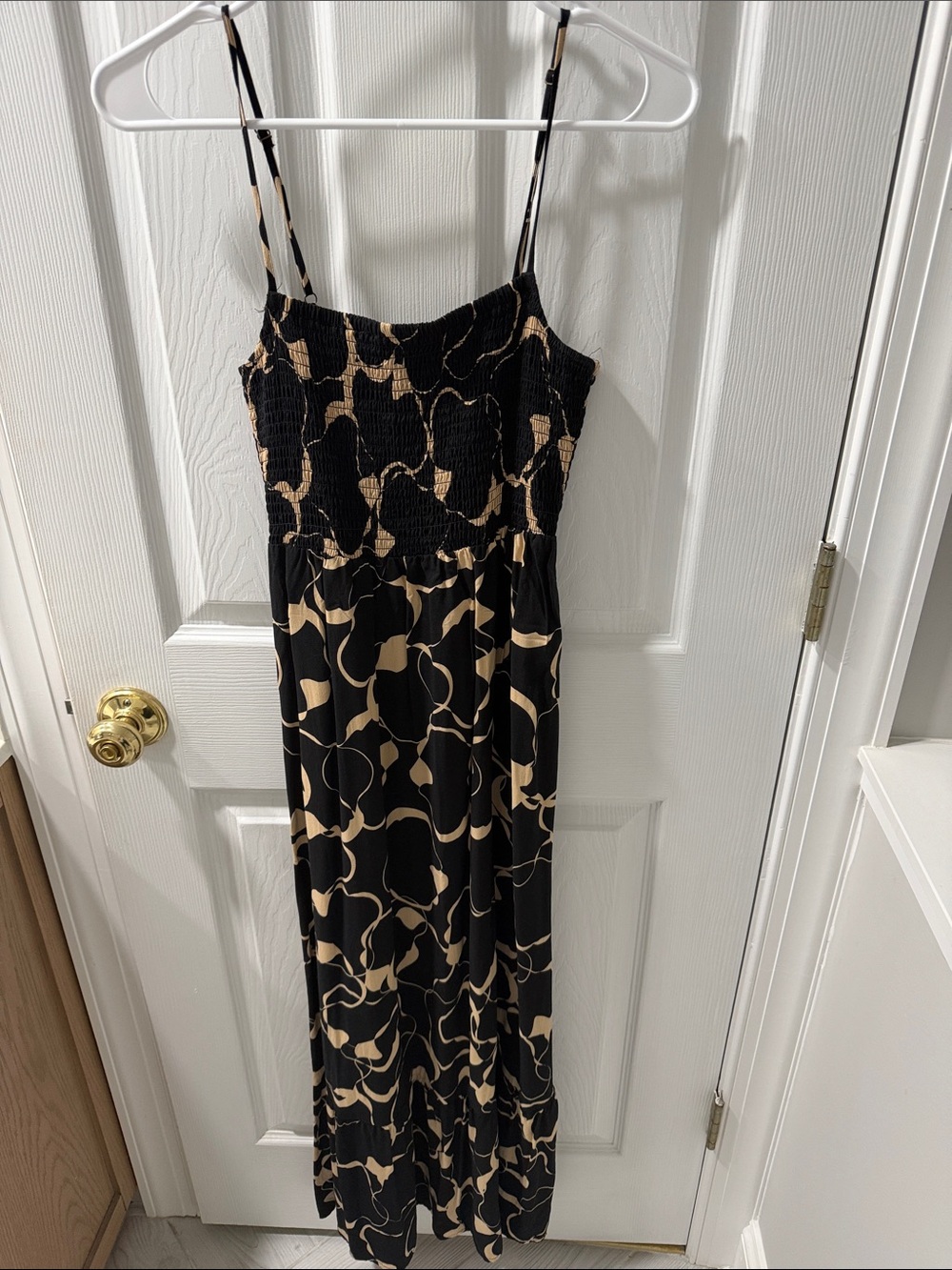 Vero Moda Black and Beige Smocked Maxi Dress